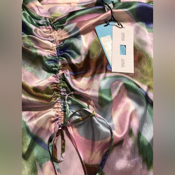 FUTURE COLLECTIVE Women's Marblized Light Green/Pink Silk Midi Skirt Size4  NWT - Picture 4 of 7